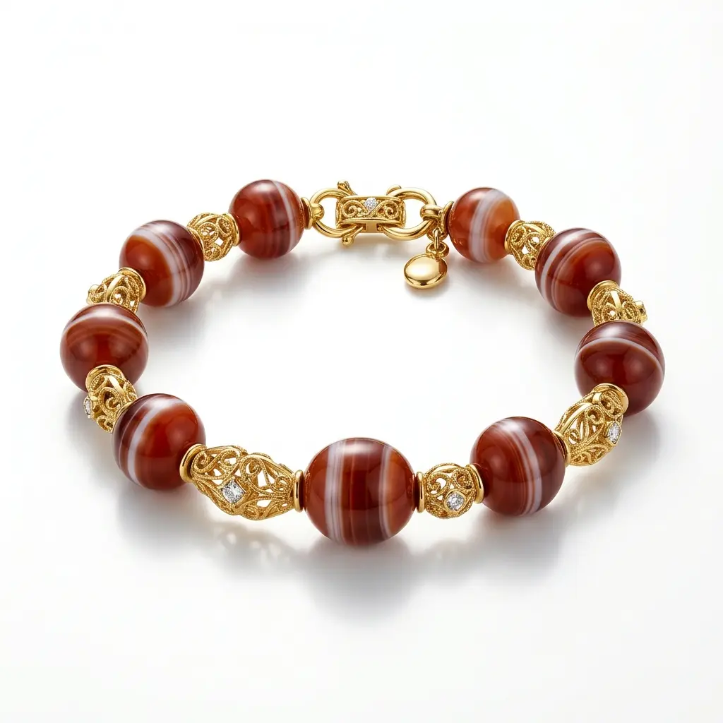 Sardonyx Bracelet with Gold for late-July Leo Born