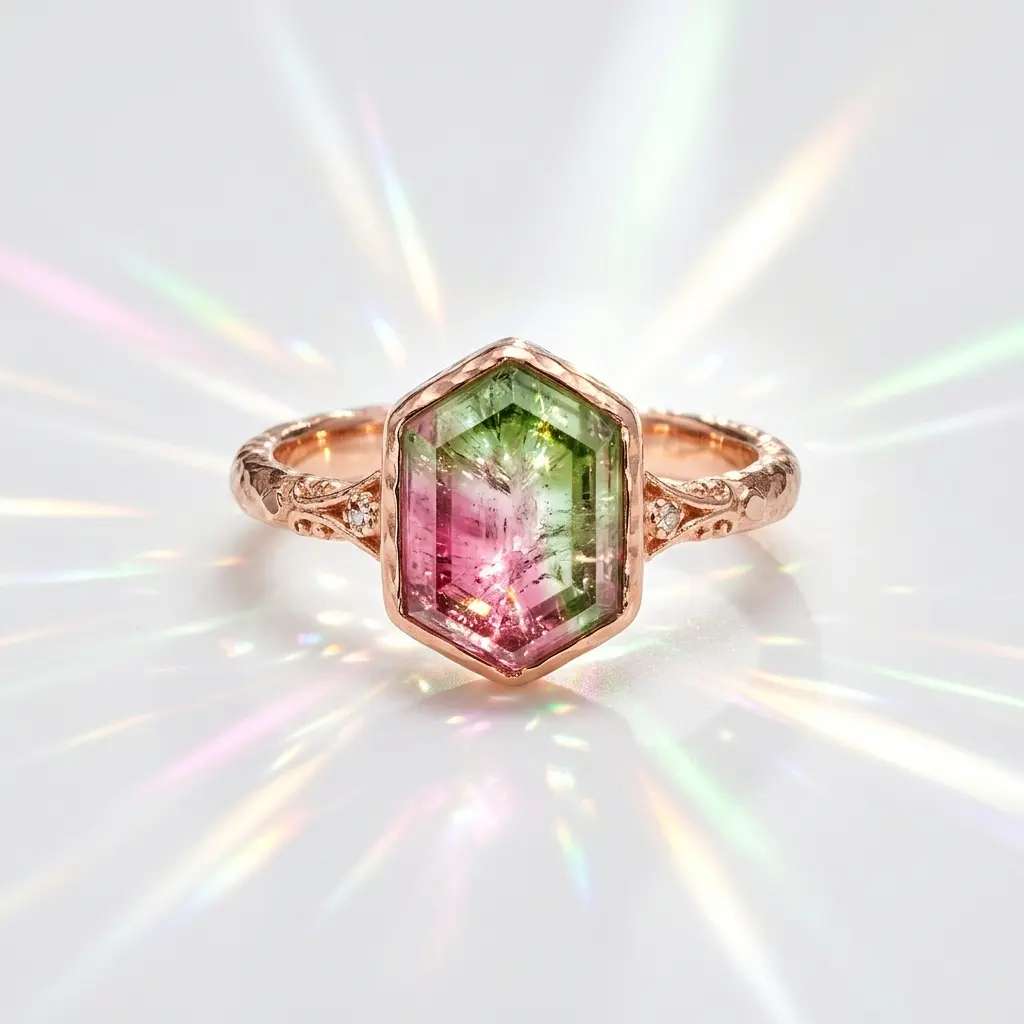 Tourmaline Crystal Birthstone Ring with Rose gold casing. Best Gifts for Libra